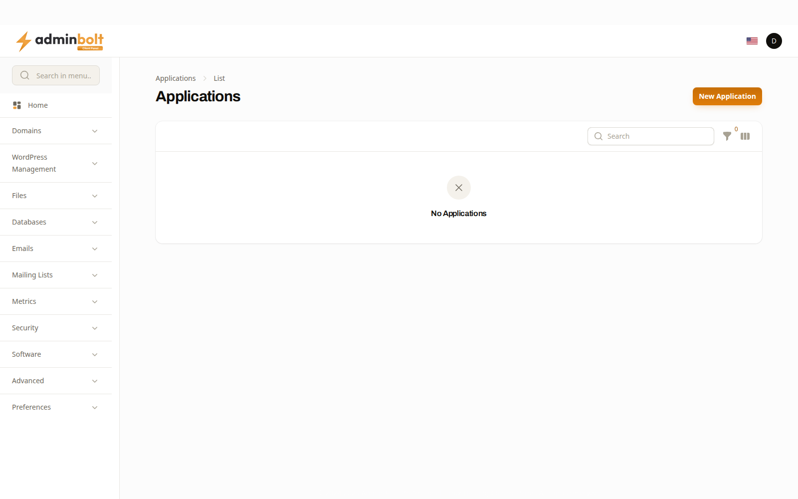 The applications list
