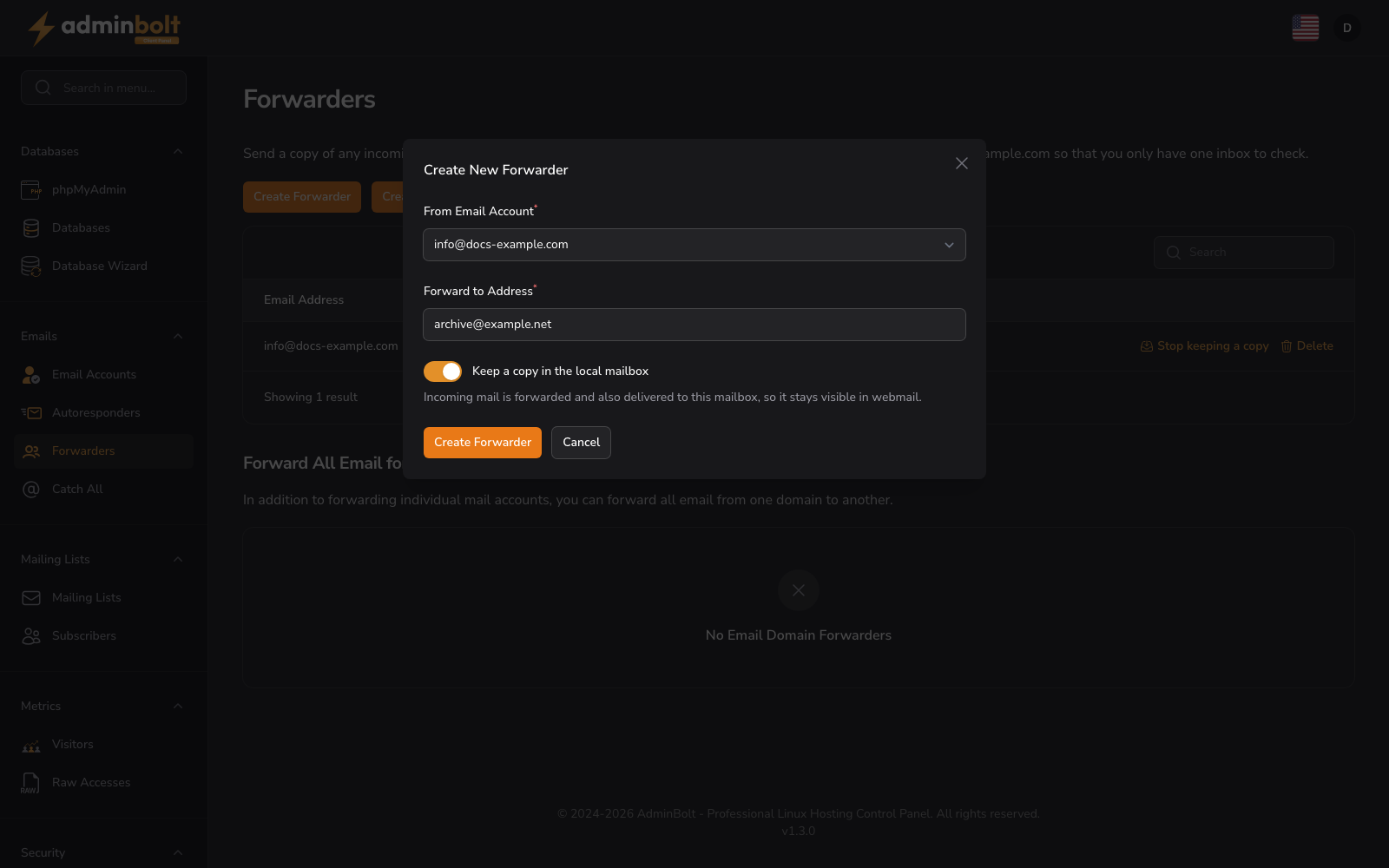 Create New Forwarder