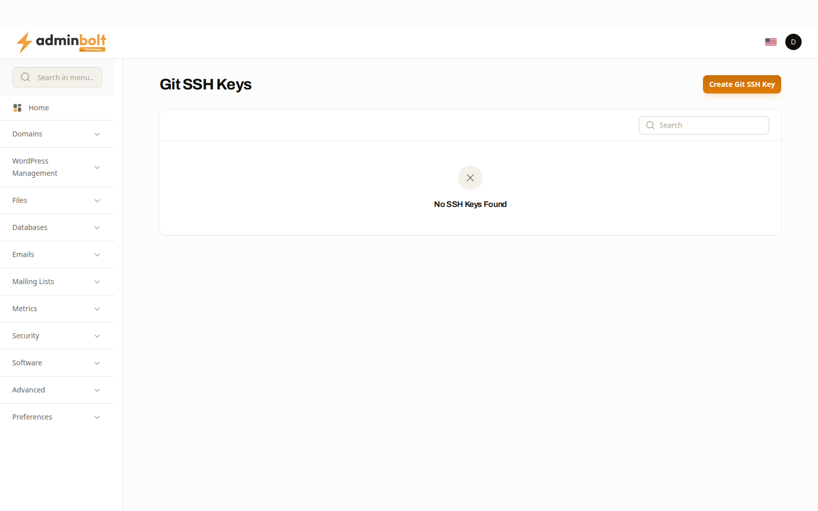 The Git SSH key list