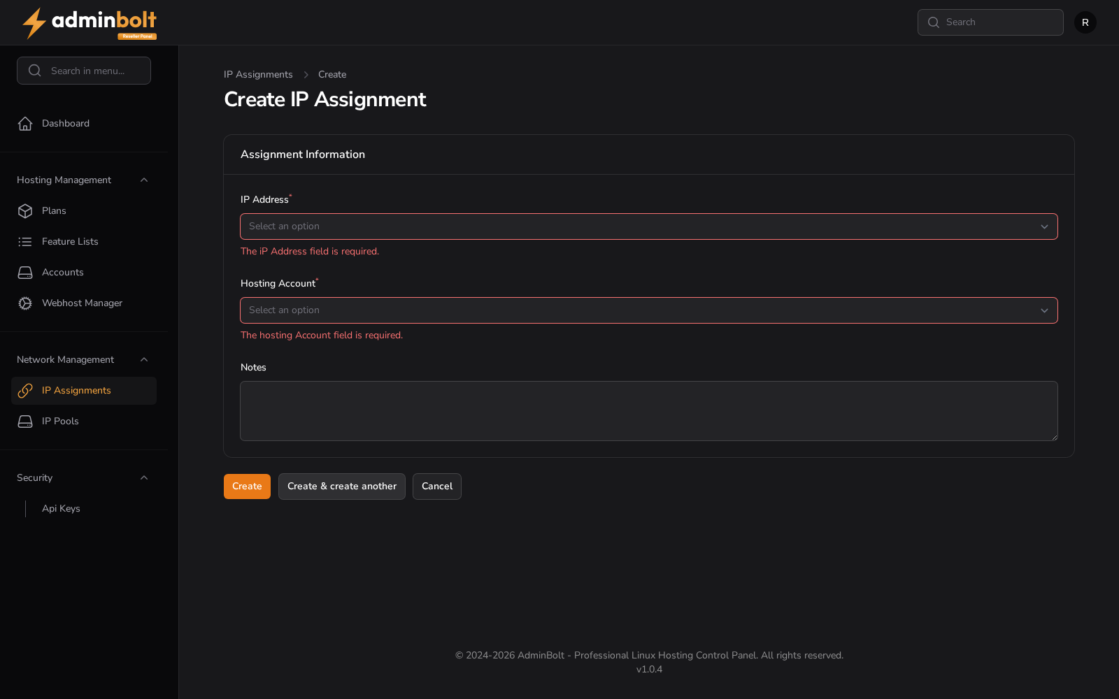 Create IP Assignment