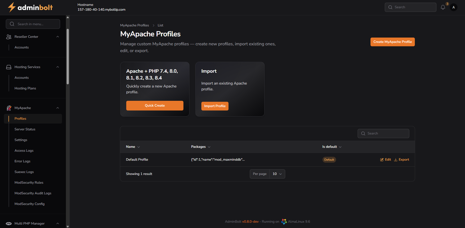 MyApache Profiles List