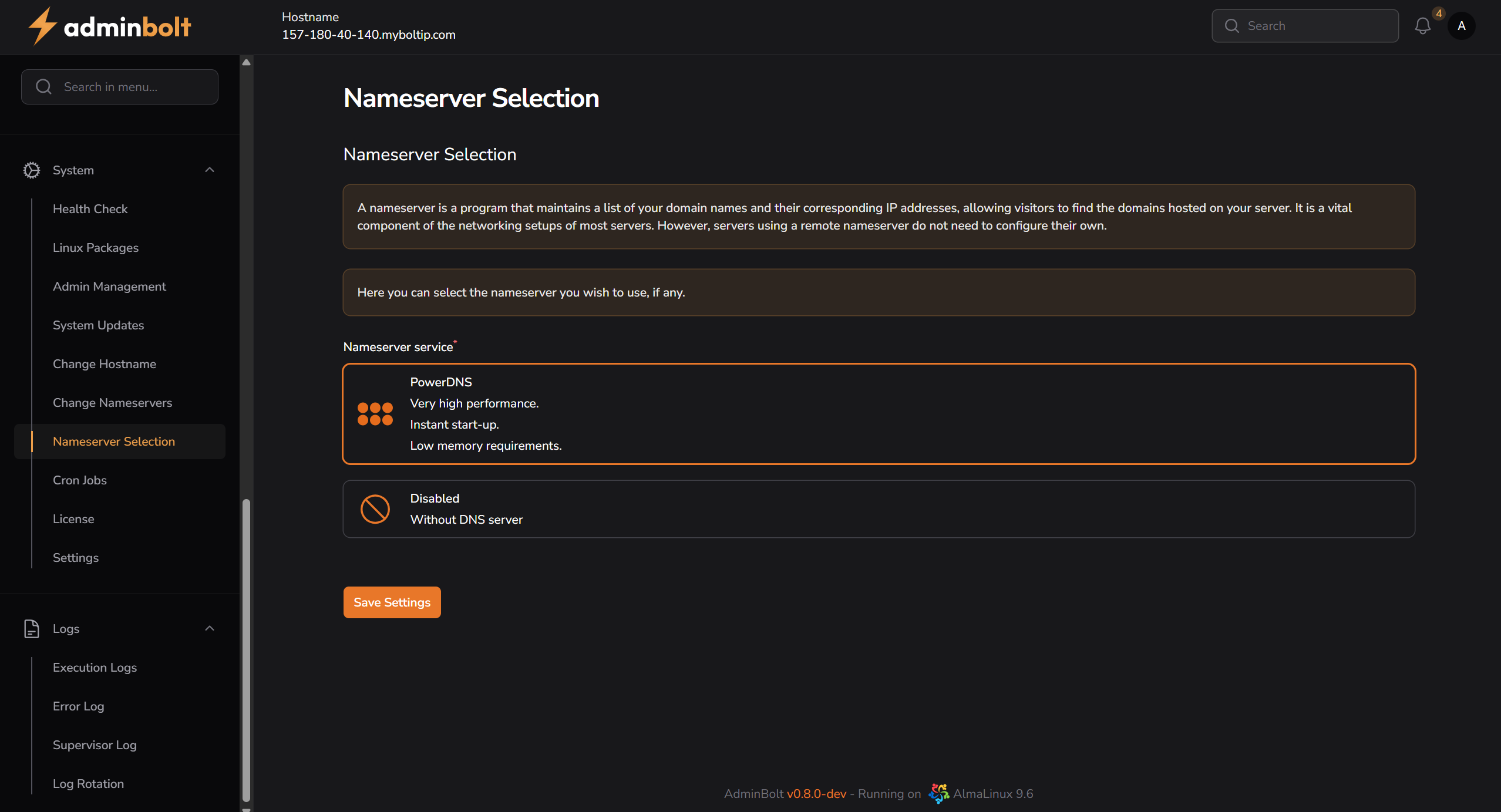 Nameserver Selection Page