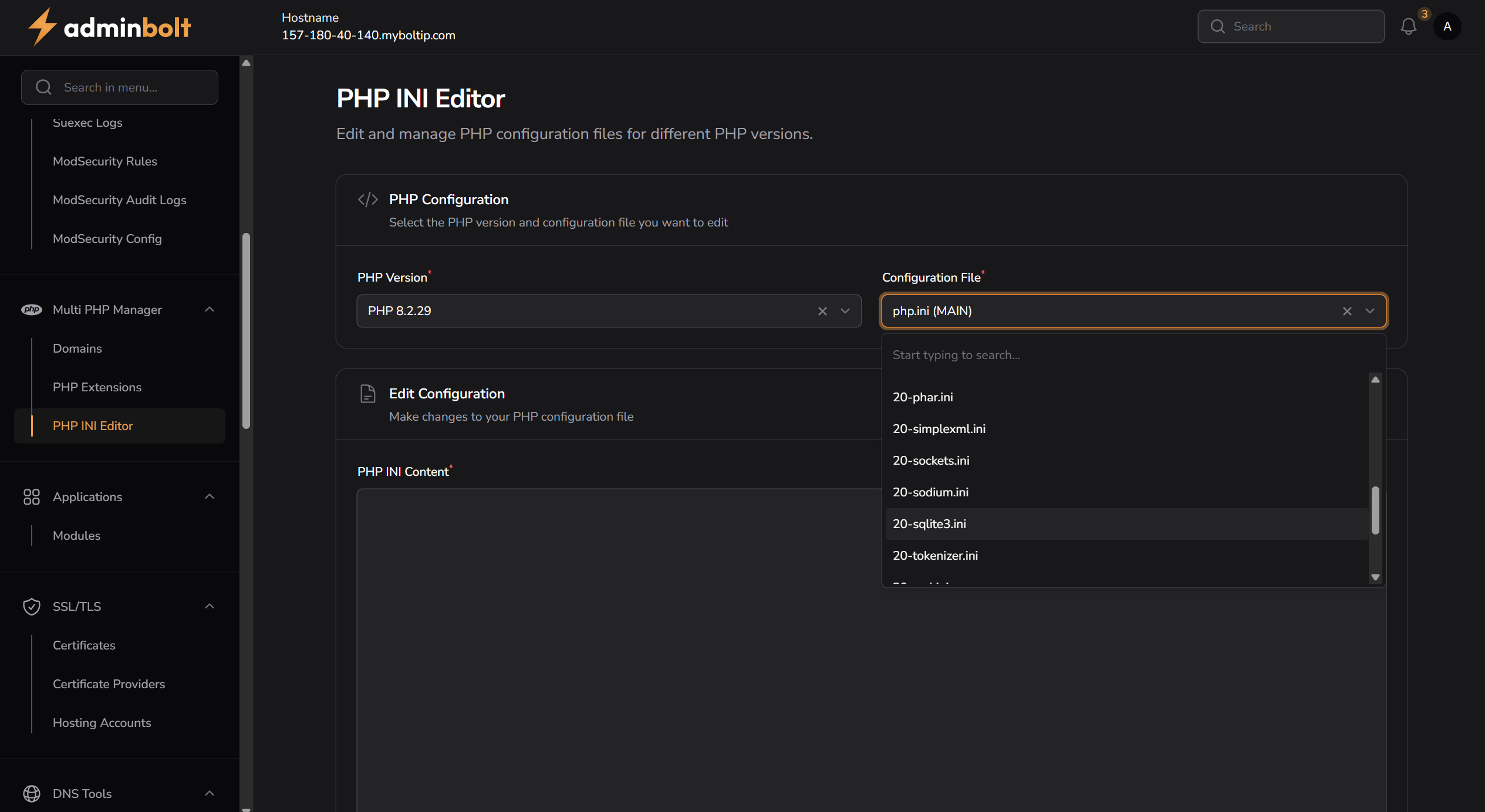 PHP Version and INI File Selection