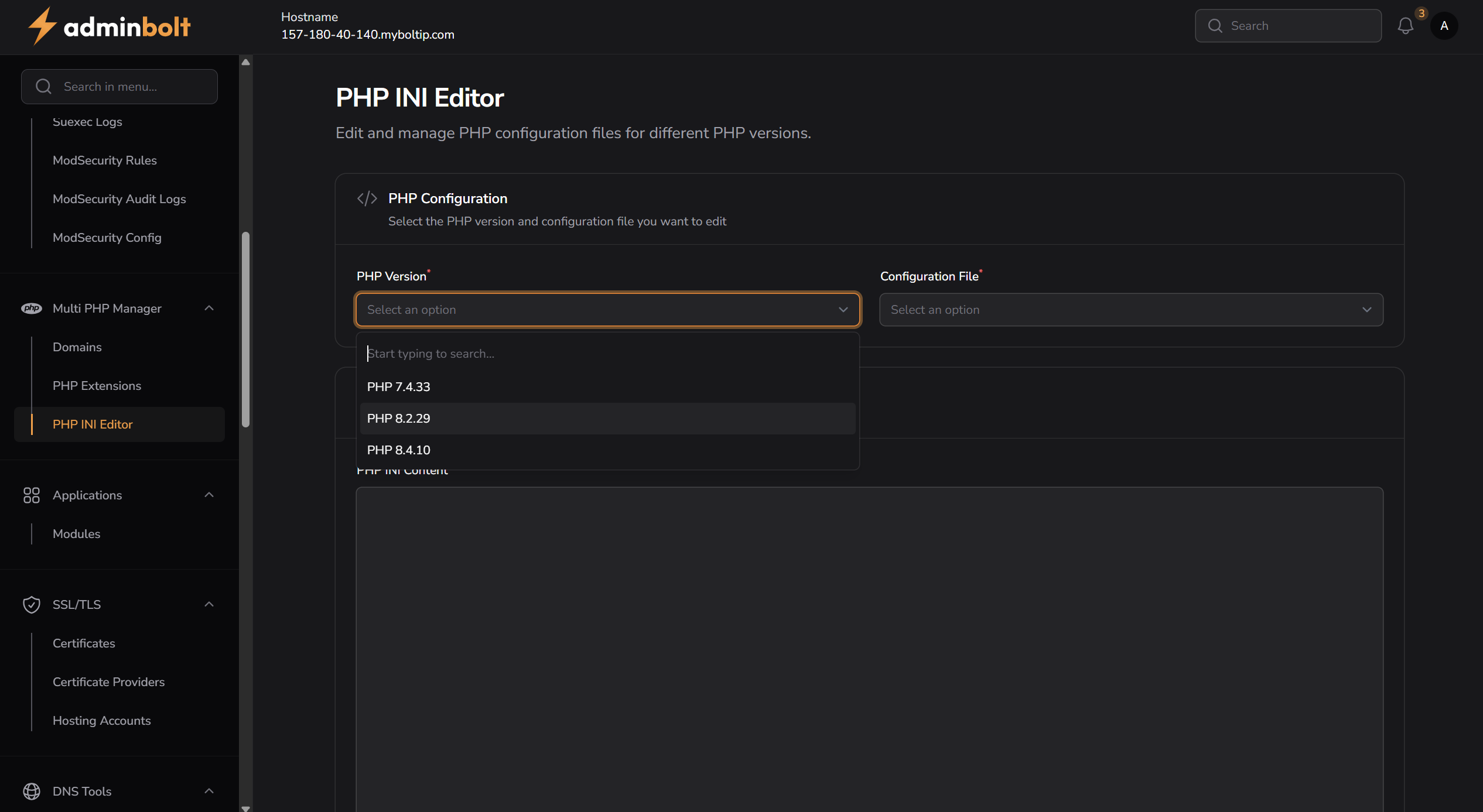 PHP Version and INI File Selection