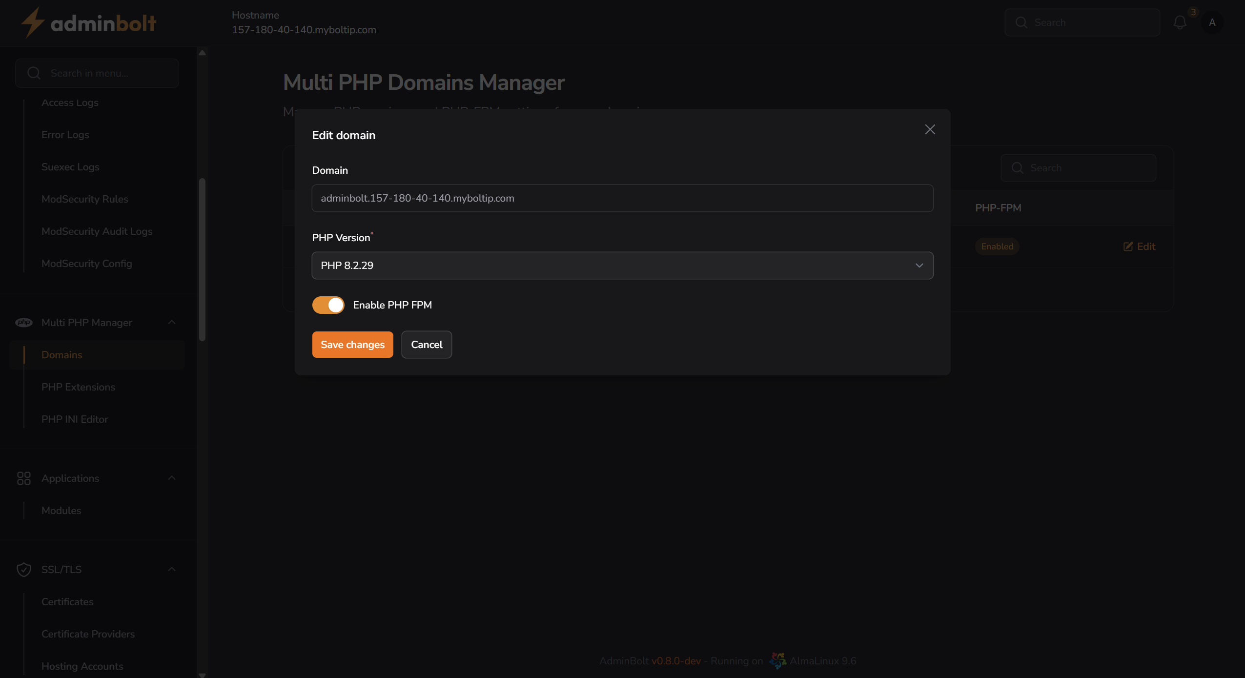 PHP Version + FPM Toggle