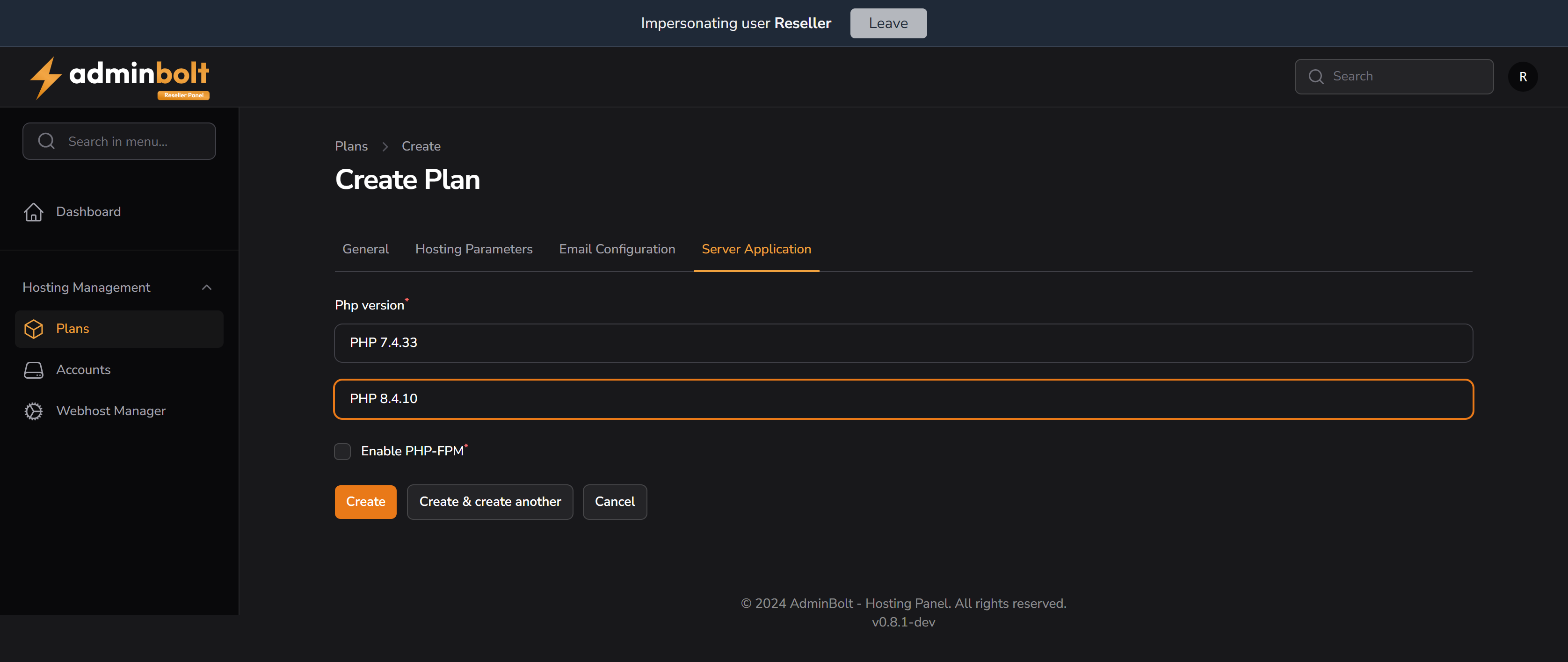 Server Application Tab