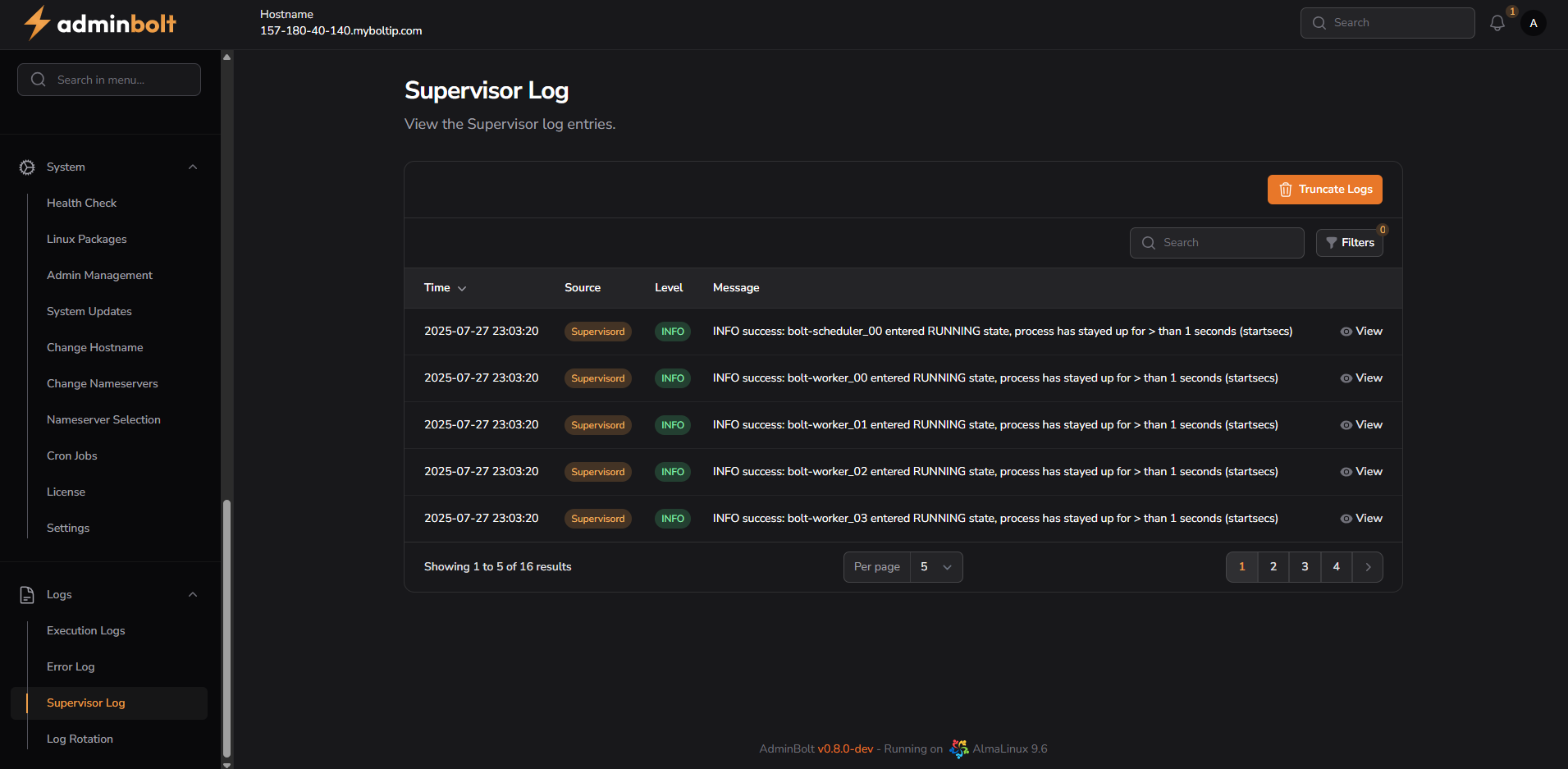 Supervisor Log Page