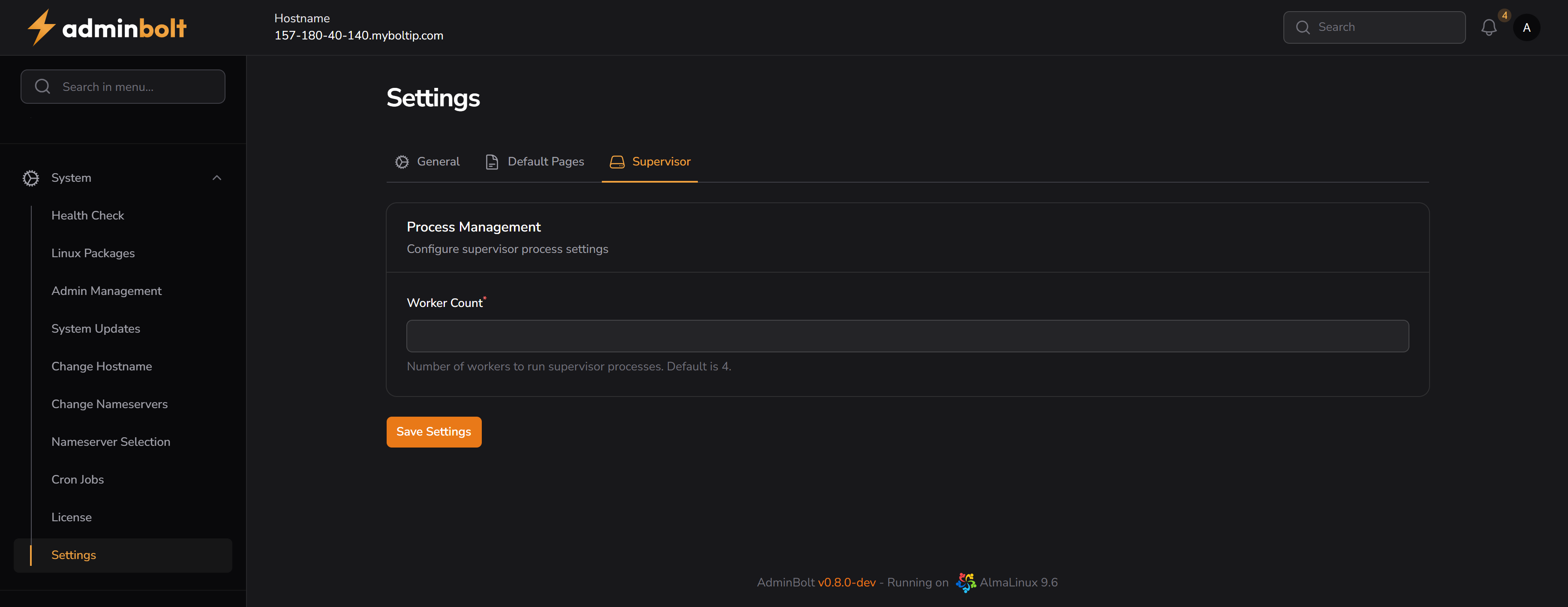 Settings - Supervisor Tab