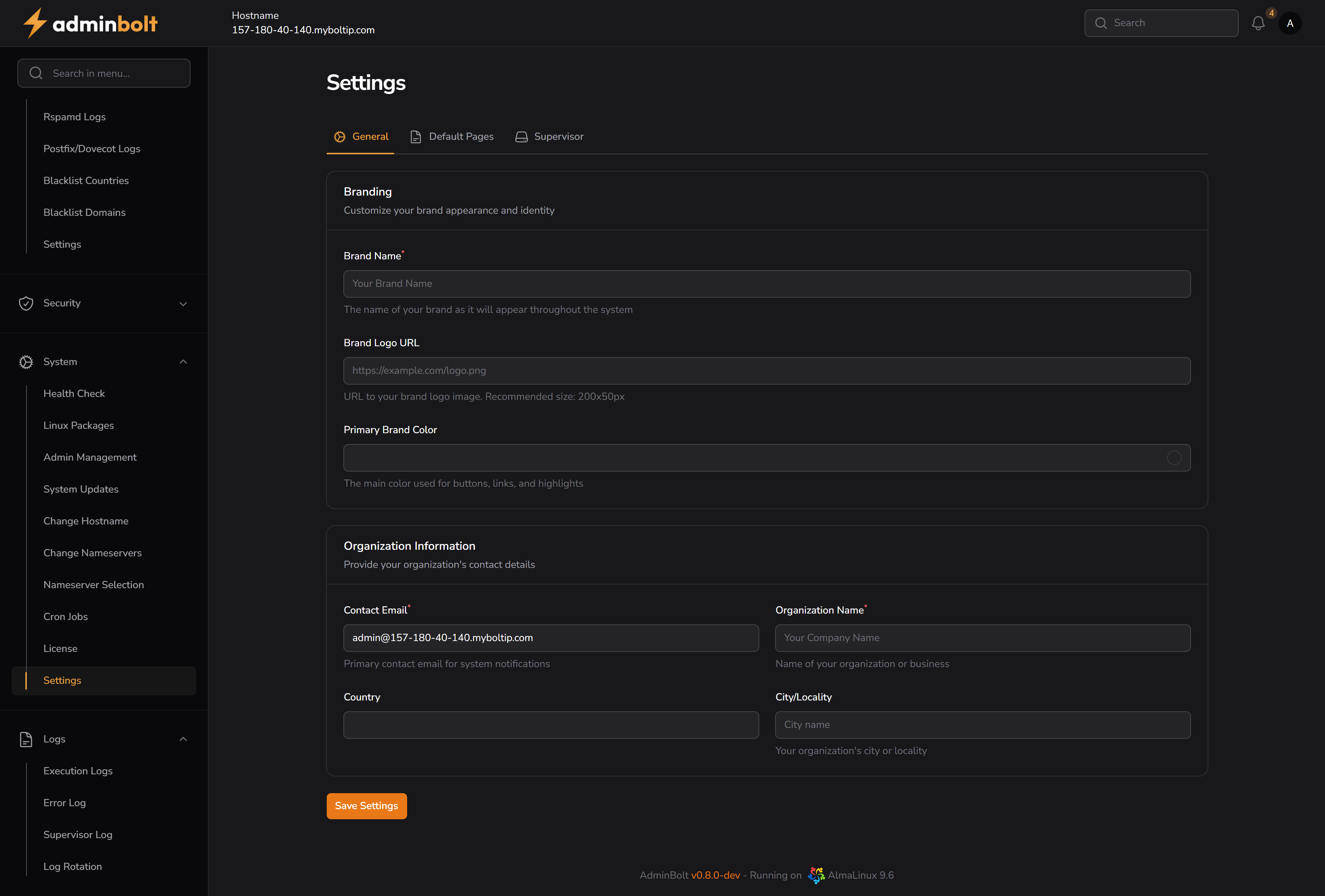 Settings - General Tab
