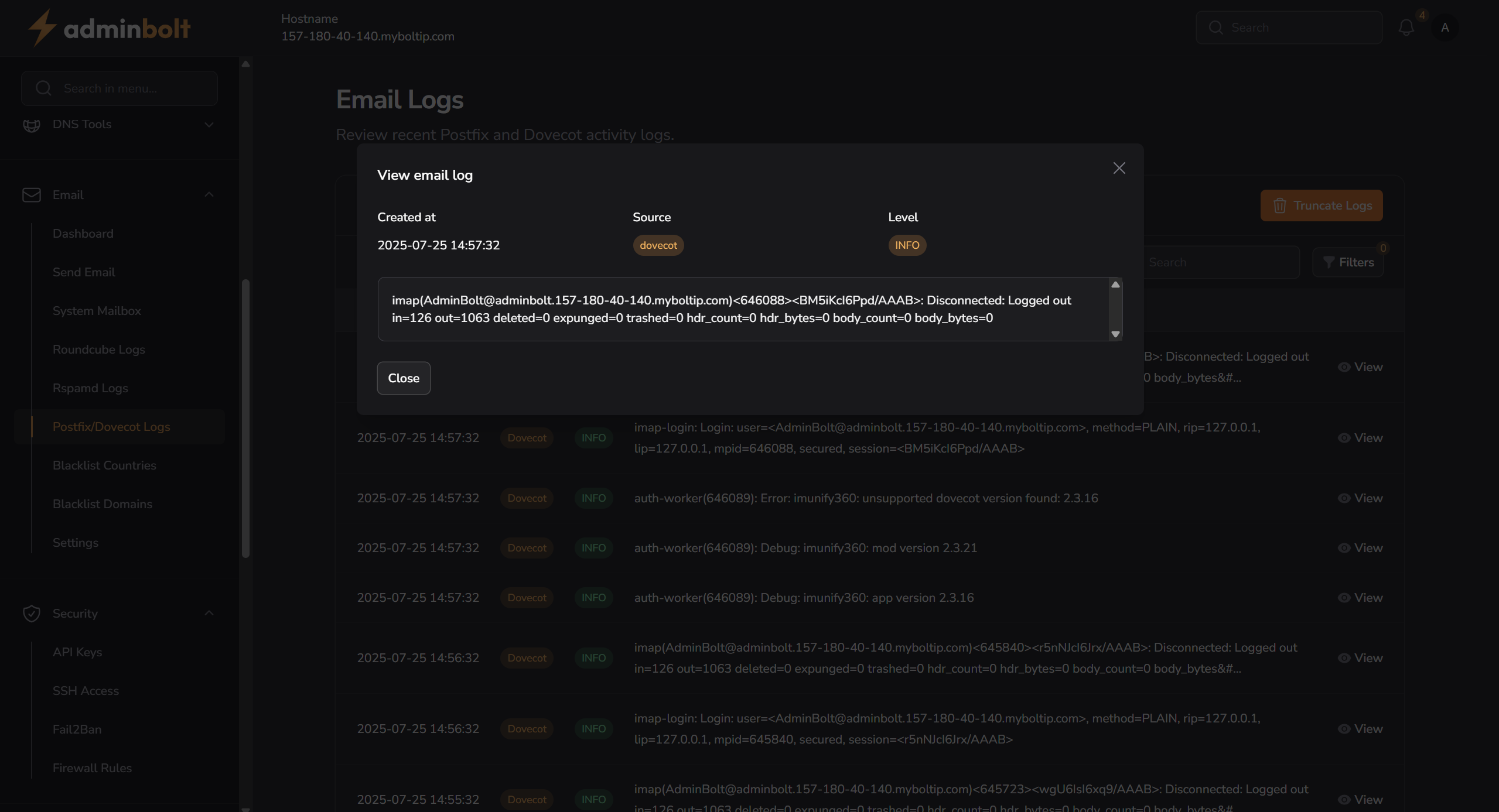 View Email Log Modal
